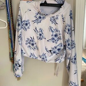 Floral Blue and White Women's Rash Guard